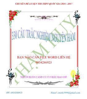 330 câu hỏi trắc nghiệm nguyên hàm